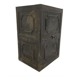 Early 19th century cast iron safe or strong box, with key, two internal drawers