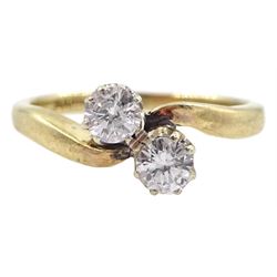9ct gold two stone round brilliant cut diamond crossover ring, London import marks1994, total diamond weight approx 0.30 carat