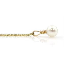 14ct gold cultured white pearl and princess cut diamond pendant necklace