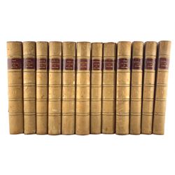 Henry Fielding - The Works with an introduction by Edmund Gosse, twelve volumes, one of seven hundred and fifty volumes printed for sale in Europe and America, engraved frontispieces, tissue guards, top edges gilt, published by Archibald Constable & Co in half calf with gilt ribbed spines and brown boards 1898-99  (12)
