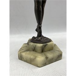 Art Deco style bronzed figure of a clown mounted on an onyx plinth, after Paul Phillipe H32cm