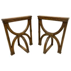 E.C Dean. Undertaker - pair Victorian oak coffin stands, curved x-frame supports with swivel lower support