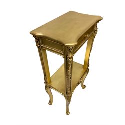 Silik Lo Stile Di Classe - Italian Rococo style gilt side table, fitted with single drawer and undertier joined by scrolled uprights over cabriole supports with cartouche decoration