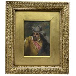 English School (19th century): Portrait of a Cavalier, oil on canvas unsigned, housed in ornate gilt frame 20cm x 15cm