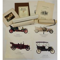 After Ken Rush collection four prints vintage cars 1907-1911; After Geoffrey Fletcher London's rivers series I and II; After Patrick Oxenham folio of British Wildlife together with selection vintage pictures (11)
