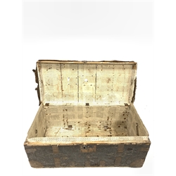 18th century trunk, covered in leather and with brass studs, bearing initials 'F.W', for Sir Francis Wood of Bowling Hall, Bradford, created first Baronet  in 1784 W106cm, H45cm, D53cm