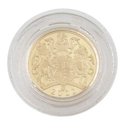 Queen Elizabeth II 2022 gold proof piedfort sovereign coin, cased with certificate 