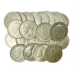 Twenty-two King George V halfcrown coins, dated 1920, 1921, 1922, 1923, 1924, 1925, two 1926, two 1927, 1928, two 1930, 1931, two 1932, 1933, two 1934, 1935 and two 1936 (22)