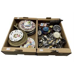 Plated and other cutlery, collectors plates etc in two boxes