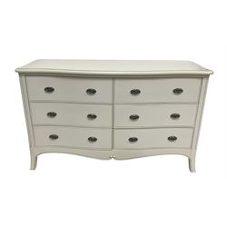 French design cream finish serpentine chest fitted with six long drawers