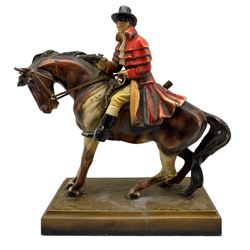 Early 20th century painted spelter novelty table lighter in the form of Dick Turpin on Black Bess on a rectangular base W18cm