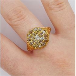 Victorian 15ct gold old cut diamond cluster ring, total diamond weight approx 1.40 carat
