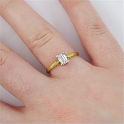 18ct gold single stone emerald cut diamond ring, London 2012, diamond approx 0.50 carat