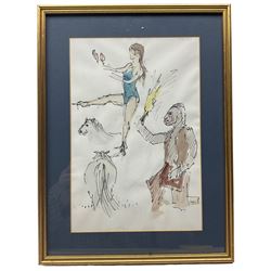 Ian Weatherhead (British 1932-): Circus Performers and Spanish Doma Vaquera Riders on Palomino Horses, set of four watercolours unsigned 30cm x 20cm (4) 