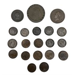 George III cartwheel twopence, George IV 1823 penny, 1822 farthing, Queen Victoria 1848, 1853, 1863 and other farthing coins etc