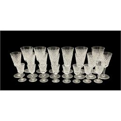 Part suite of Waterford Alana pattern drinking glasses comprising six claret glasses, eight white wine glasses and eight sherry glasses 