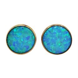 Pair of gold circular opal stud earrings, stamped 9KT