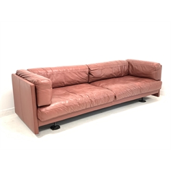 Large mid 20th century three seat sofa, upholstered in red leather, with zipped on loose cushions, circa 1970s 
