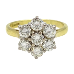 18ct gold seven stone round brilliant cut diamond cluster ring, London 1996, total diamond weight approx 0.80 carat