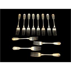 Set of six William IV silver fiddle pattern dessert forks London 1837 Maker Charles Shipway and six George IV silver fiddle pattern dessert forks London 1828 17oz (12) 