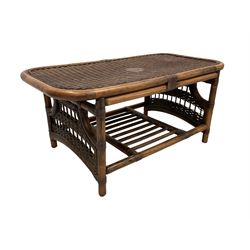 Simulated bamboo and wicker work coffee table with magazine rack