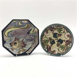  Moorcroft Annual Year plate '1998' decorated in the 'Summers End' pattern, limited edition 648/700 D22cm and Black Ryden Polperro pattern octagonal plate designed by Emma Bossons, limited edition no. 188/250, L24.5cm   