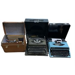 Imperial 'The Good Companion' Model T typewriter, Silver Reed SR 180 De Luxe typewriter and a Children's sewing machine, all cased (3)