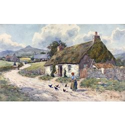 David Small (Scottish 1846-1927): Feeding the Chickens, watercolour signed 23cm x 37cm