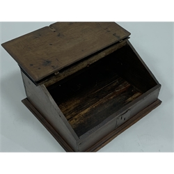 Late 18th century oak sloped front box, the lid on strap iron hinges lifting to reveal interior, W60cm