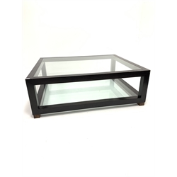 20th century ebonised oak and glass two tier coffee table, 145cm x 120cm, H50cm