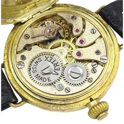 Early 20th century Vertex 9ct gold manual wind half hunter wristwatch, white enamel dial with subsidereary seconds dial, the inner dust cover engraved 'J.W Hankin 15.1.34', case by Stockwell & Co, London import mark 1933, on black leather strap