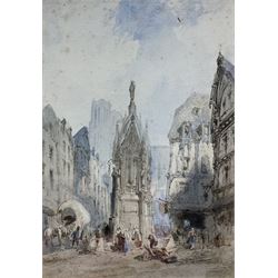 Circle of David Roberts (Scottish 1796-1864): French Street Scene with Monument, watercolour unsigned 35cm x 25cm
