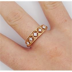 9ct rose gold five stone round brilliant cut diamond ring, hallmarked, total diamond weight approx 0.25 carat