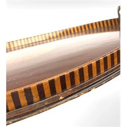 Edwardian Sheraton design mahogany oval tray with inlaid centre and gallery edge with brass handles W59cm