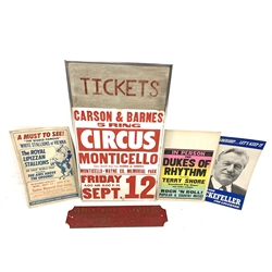 Herbert Morris & Bastert Ltd cast iron wall plaque, L67cm, Carson & Barnes Circus poster and three other vintage advertising posters (5)