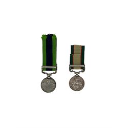 India General Service medal with Waziristan 1921-1924 bar to Rifleman Narba Hadur Thapa, Gurkhas and another with North West Frontier 1936-37 bar to 12212 Sepoy Izzat Shah, 3.12 Frontier Force Regiment (2)