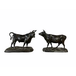 19th century spelter figure of a bull 15cm x 20cm and another similar figure of a cow