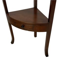 19th century drop-leaf side table, rectangular top raised on cabriole supports with pad feet (W120cm D40cm H70cm); early 20th century oak plant-stand (H91cm); George III mahogany wash-stand, raised back over bowl rest, single drawer fitted to undertier (W53cm H100cm)