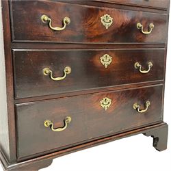 George III mahogany straight-front chest, rectangular top with moulded edge, fitted with four graduating drawers with moulded facias, each with foliate shaped pierced brass escutcheons and drop handles, raised on shaped bracket feet