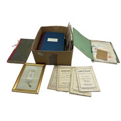 Quantity of ledgers from 1940's onwards, some containing ephemera, together with Gilbert and Sullivan programmes of 'Iolanthe', 'Yeomen of the Guard', 'The Mikado', 'Ruddigore' etc. in one box