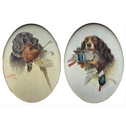 C G Counter (British Early 20th century): Gun Dogs - Spaniel and Labrador with Pheasant and Mallard in Mouths, pair oval watercolours signed and dated 1923 and 1926, 29cm x 21cm (2)