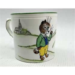 Paragon china cup with hand painted design by Louis Wain from the 'Tinker, Tailor, Soldier, Sailor' series, titled 'Presenting Arms' H7cm 