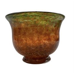 Monart glass vase with  in mottled greens and oranges with aventurine inclusions, possibly designed by Salvador Ysart H15cm x D20.5cm 