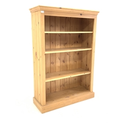  Solid pine open bookcase with three adjustable shelves, W96cm, H138cm, D36cm  