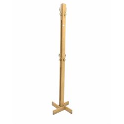 Modern oak square coat stand with brass hangers (H198cm)