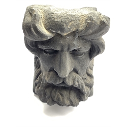 Architectural composite stone head of a bearded man with wavy hair,  L24cm 