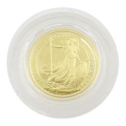 Queen Elizabeth II 1991 gold proof 1/10 ounce Britannia coin, cased with certificate