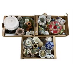 Studio pottery, Portmeirion condiments, assorted ceramics etc in three boxes