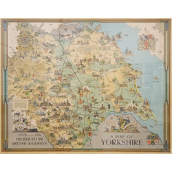 Estra Clark (British 1904-1993): 'A Map of Yorkshire', colour map pub. for 
British Railways 1949, printed Waterlow & Sons Ltd, London & Dunstable, Leeds 95cm x 120cm 
Provenance: the map was given to the vendor by the artist when the pair worked in the artist's studio in Upper Poppleton, York in the 1970s
DDS - Artist's resale rights may apply to this lot 
