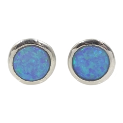 Pair of silver circular  opal stud earrings, stamped 925